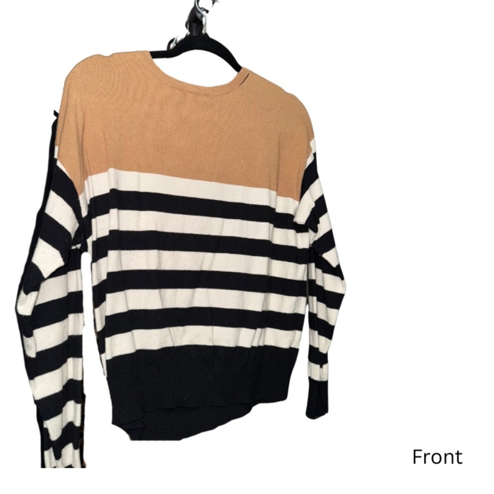 Chic Striped Tan and Black Women's Sweater